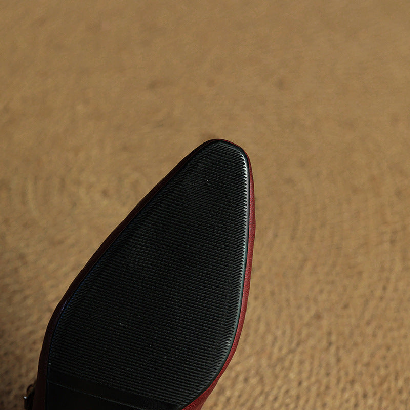 Women's Leather Pointed-Toe Buckled Mule Shoes