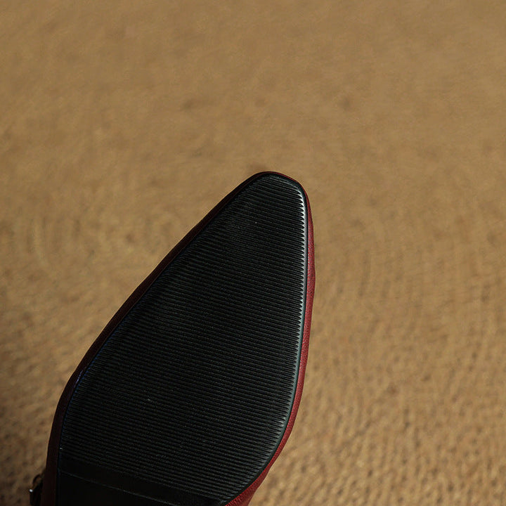 Women's Leather Pointed-Toe Buckled Mule Shoes