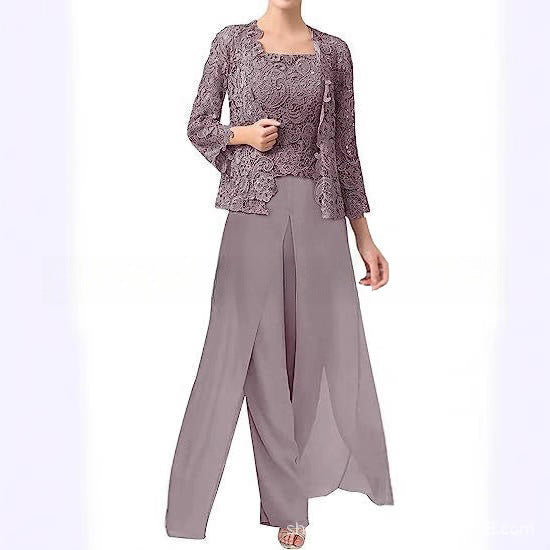 Women's Chiffon Evening Jumpsuit Cardigan Set
