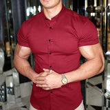 Men's Muscle Fit Short Sleeve Dress Shirt Stretch Casual Top