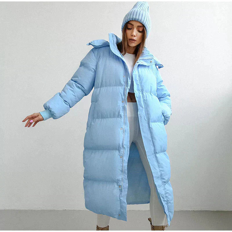 Women's Long Puffer Coat Fleece Hooded Jacket