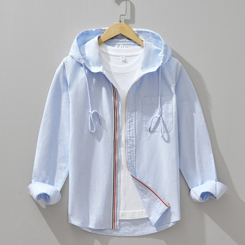 Men's Linen Hooded Shirt Lightweight Zip Up Jacket