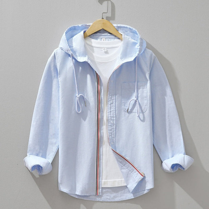 Men's Linen Hooded Shirt Lightweight Zip Up Jacket