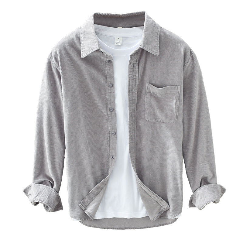 Men's Corduroy Shirt Fleece-Lined Long Sleeve Button Down Overshirt