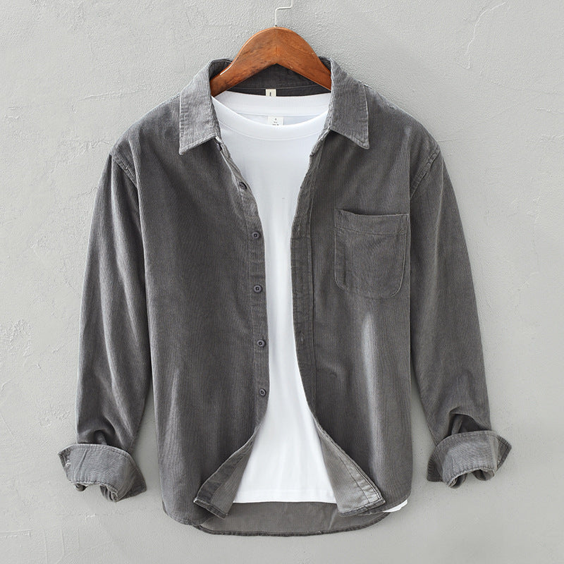 Men's Corduroy Shirt Fleece-Lined Long Sleeve Button Down Overshirt