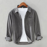 Men's Corduroy Shirt Fleece-Lined Long Sleeve Button Down Overshirt