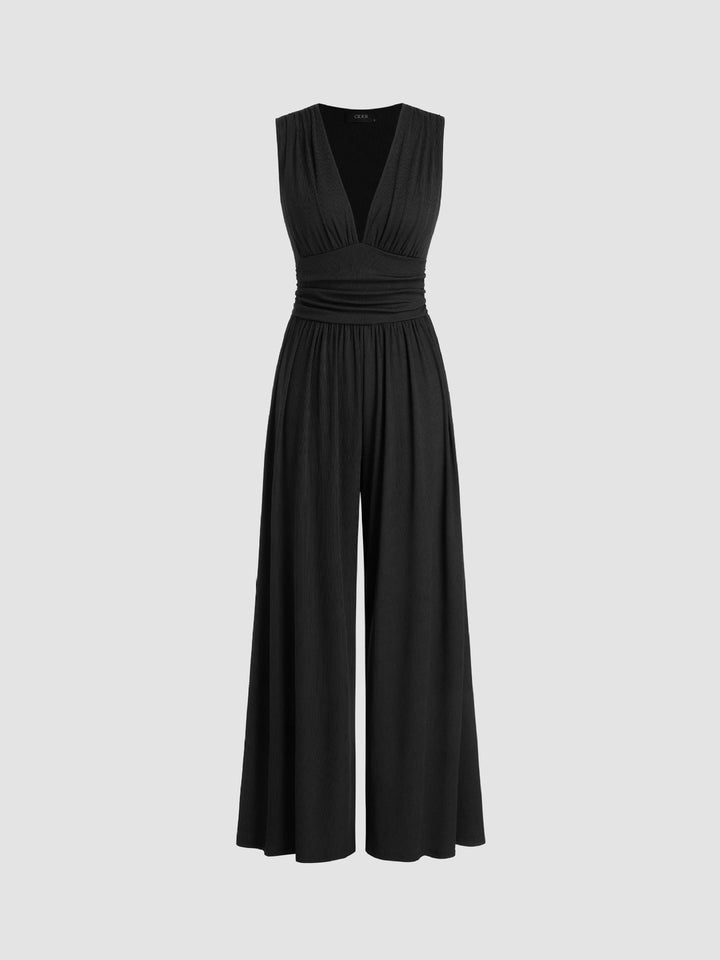 Combinaison tricotée pour femme, jambes larges, col en V et sans manches