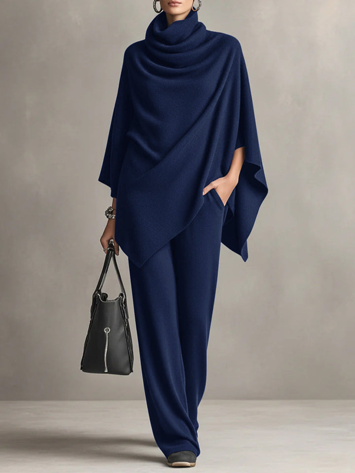 Women's Knit Two Piece Cape Top Wide Leg Pants Co-ord Set
