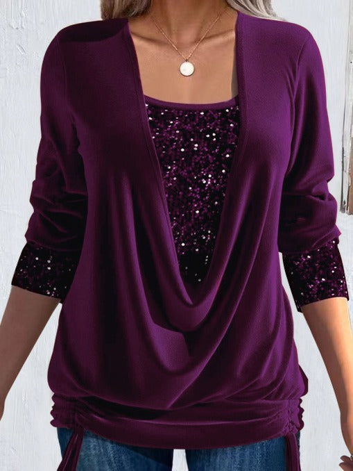 Women's Knit Blouse Long Sleeve Sequin Detail Casual Top