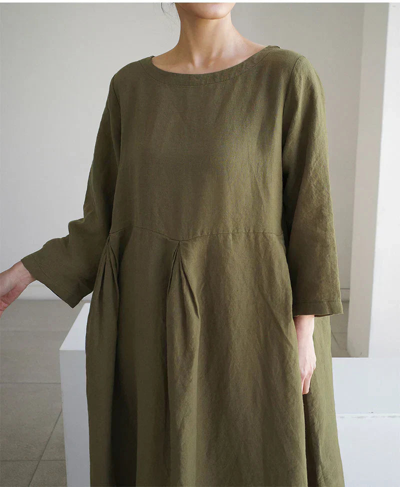 Women's Linen Maxi Dress Loose Fit Long Sleeve Kaftan Dress