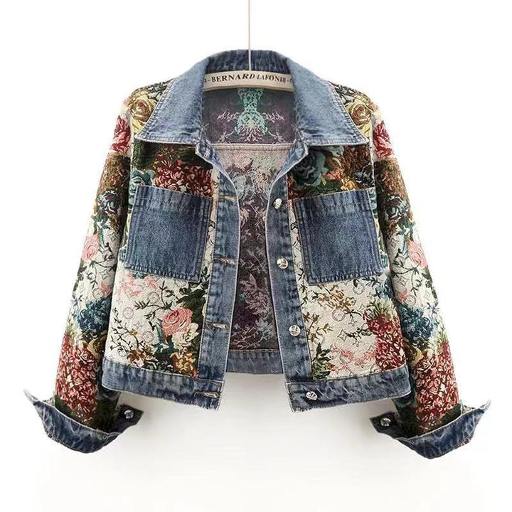Women Denim Floral Jacket Denim Coat Outerwear