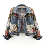 Women Denim Floral Jacket Denim Coat Outerwear