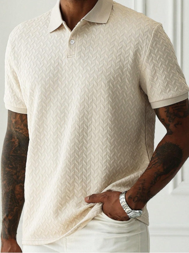 Men's Knit Polo Shirt Short Sleeve Textured Casual Top