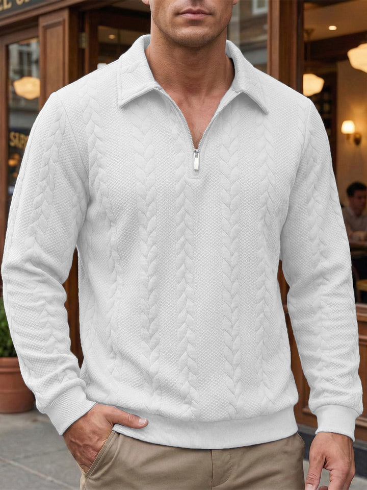 Men's Textured Knit Quarter Zip Polo Sweater