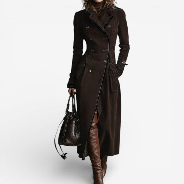 Women's Suede Trench Coat Jacket Long Outerwear