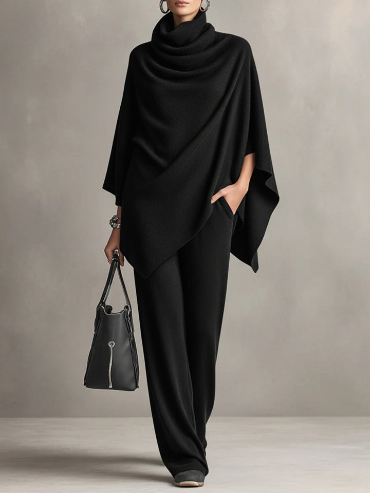 Women's Knit Two Piece Cape Top Wide Leg Pants Co-ord Set