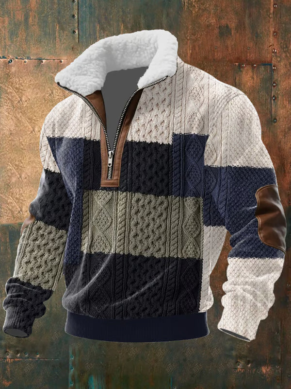 Quarter-Zip Men's Knit Pullover Wool Mix Sweater Jumper