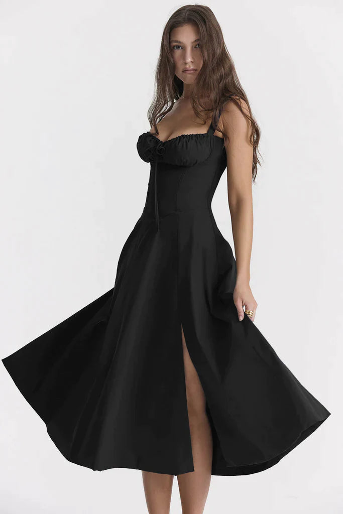 Women's Floral Linen Midi Dress Cocktail Party Dress