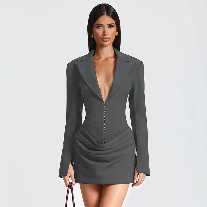 Women Blazer Dress Wool Blend Formal Office Wear