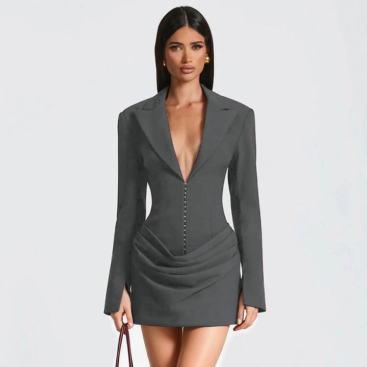 Women Blazer Dress Wool Blend Formal Office Wear
