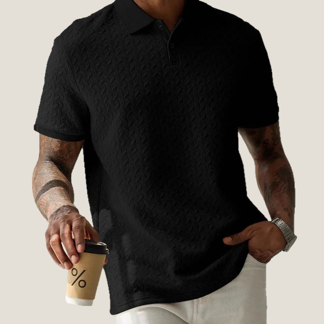 Men's Knit Polo Shirt Short Sleeve Textured Casual Top
