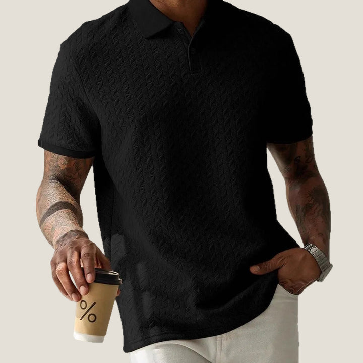 Men's Knit Polo Shirt Short Sleeve Textured Casual Top