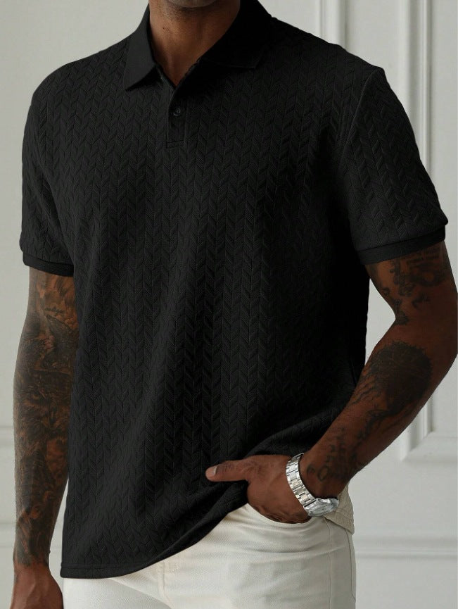 Men's Knit Polo Shirt Short Sleeve Textured Casual Top