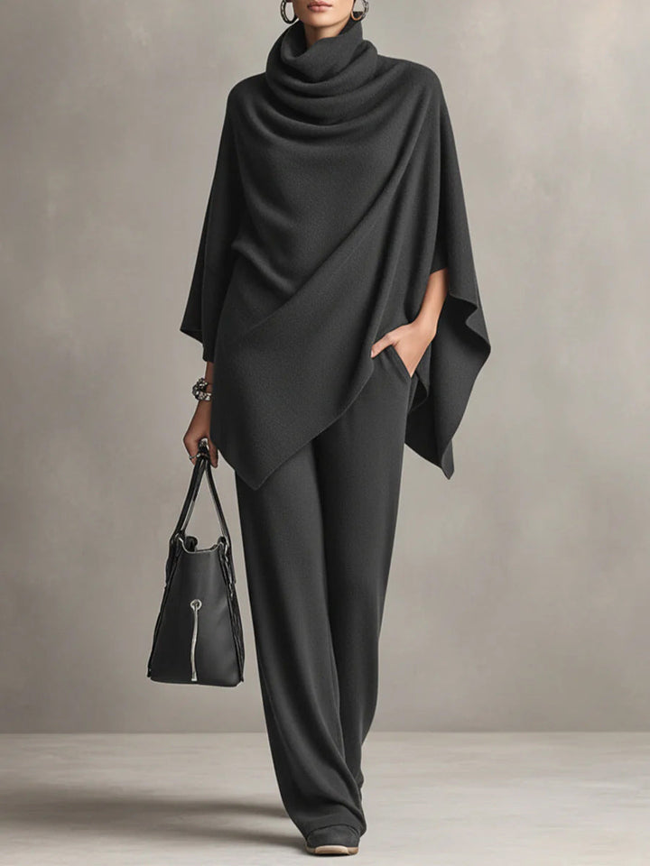Women's Knit Two Piece Cape Top Wide Leg Pants Co-ord Set