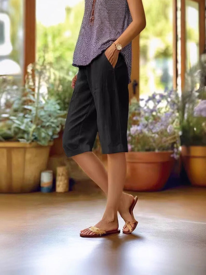 Linen Shorts Women's Relaxed Fit Bermuda Shorts