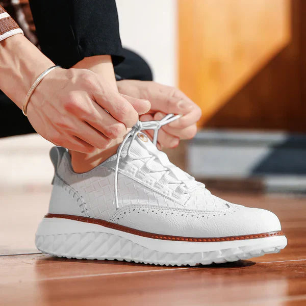 Men's Genuine Leather Casual Mesh Sneakers