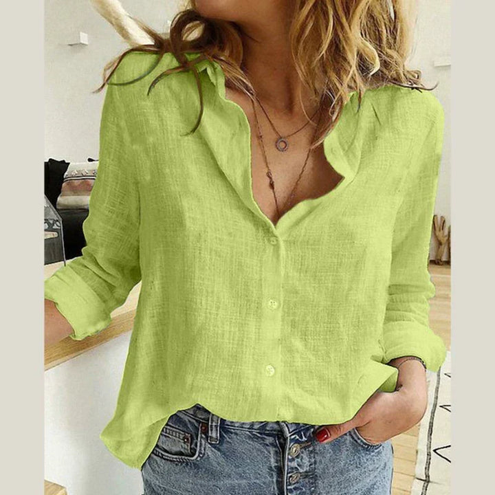 Womens Linen Blouse Long Sleeve Button Down Shirt