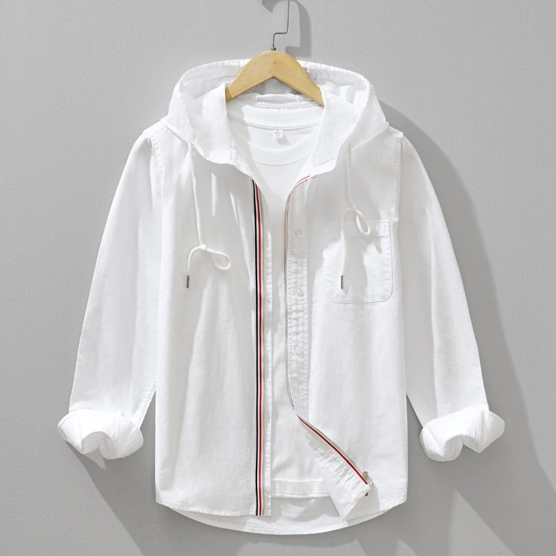 Men's Linen Hooded Shirt Lightweight Zip Up Jacket