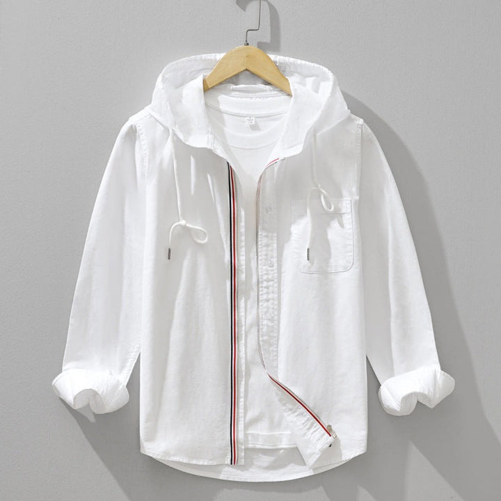 Men's Linen Hooded Shirt Lightweight Zip Up Jacket