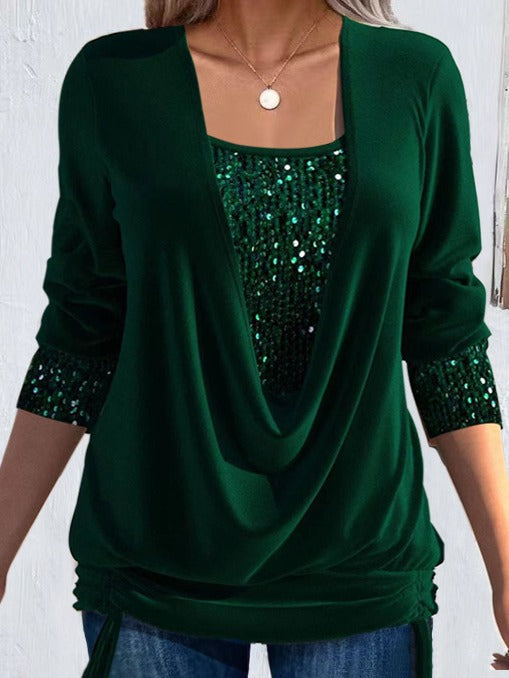 Women's Knit Blouse Long Sleeve Sequin Detail Casual Top