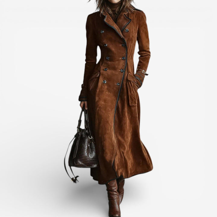 Women's Suede Trench Coat Jacket Long Outerwear