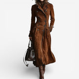 Women's Suede Trench Coat Jacket Long Outerwear