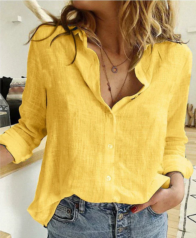 Womens Linen Blouse Long Sleeve Button Down Shirt