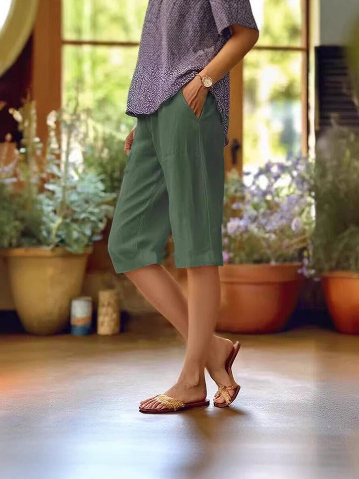Linen Shorts Women's Relaxed Fit Bermuda Shorts