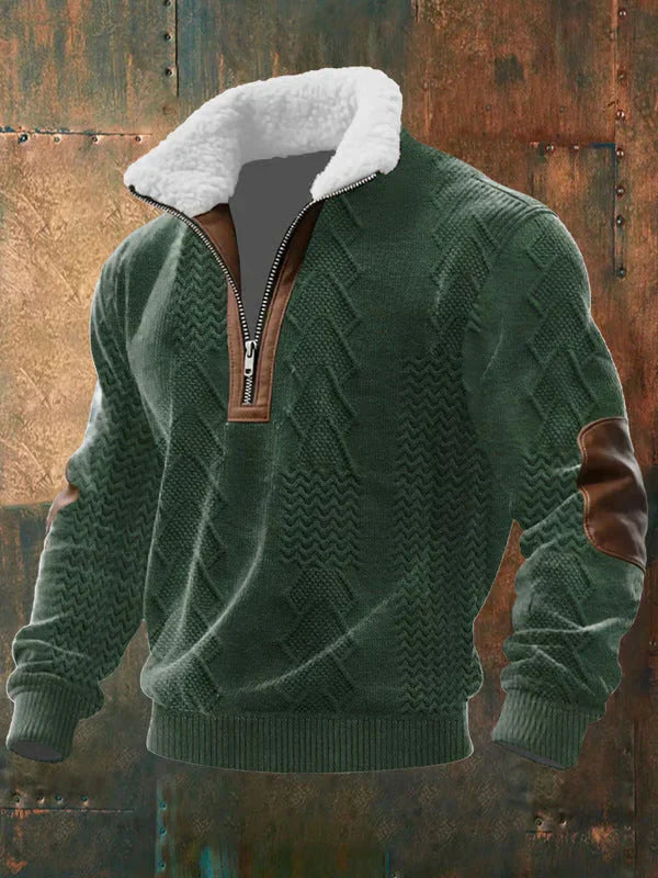 Quarter-Zip Men's Knit Pullover Wool Mix Sweater Jumper