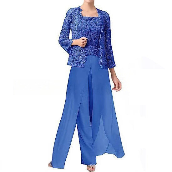 Women's Chiffon Evening Jumpsuit Cardigan Set