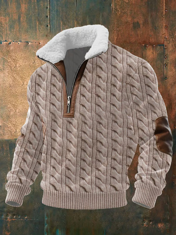 Quarter-Zip Men's Knit Pullover Wool Mix Sweater Jumper