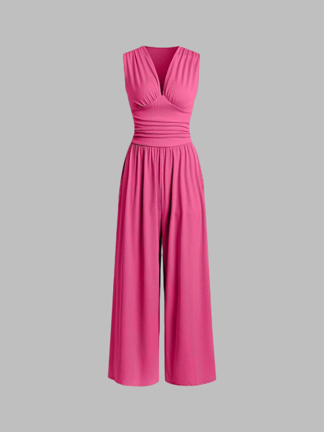 Combinaison tricotée pour femme, jambes larges, col en V et sans manches