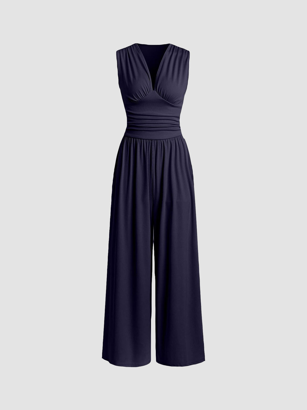 Combinaison tricotée pour femme, jambes larges, col en V et sans manches