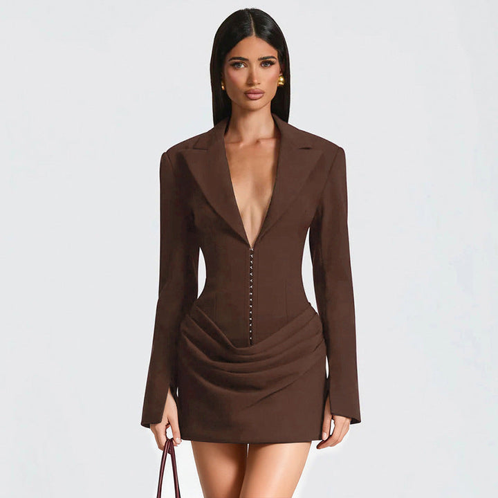 Women Blazer Dress Wool Blend Formal Office Wear
