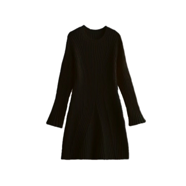 Women Ribbed Long Sleeve Knit Wool A-Line Dress