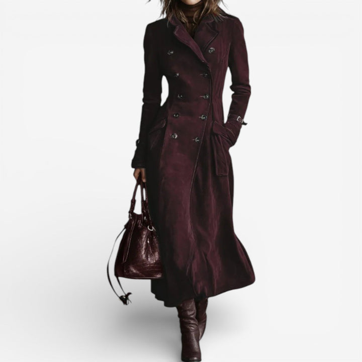 Women's Suede Trench Coat Jacket Long Outerwear