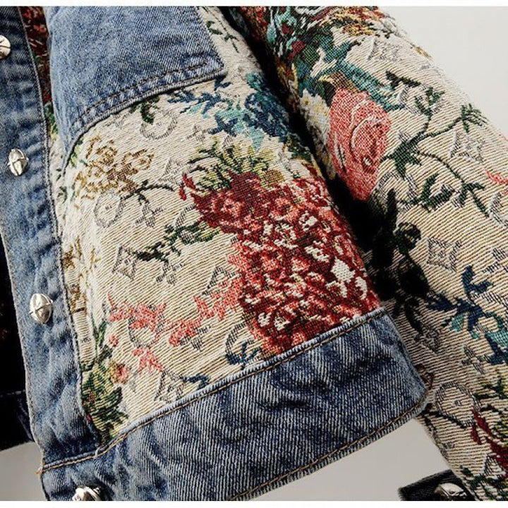 Women Denim Floral Jacket Denim Coat Outerwear