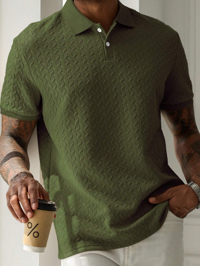 Men's Knit Polo Shirt Short Sleeve Textured Casual Top