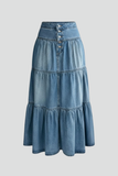 Women's High-Waist Tiered Denim Maxi Skirt