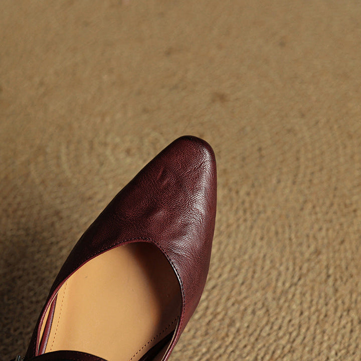 Women's Leather Pointed-Toe Buckled Mule Shoes